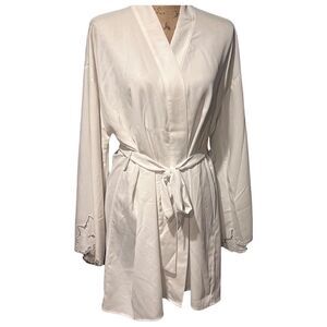 Intima Satin Nightgown Robe Soft Lace Ivory Cover with Tie Women size S/M